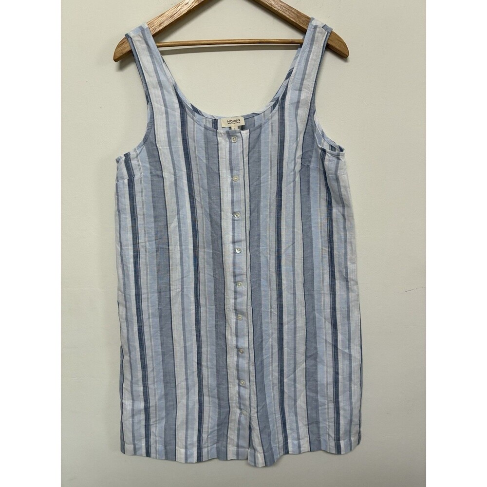 Haven Well Within Size Large Linen Organic Cotton Midi BD Blue Striped Coastal